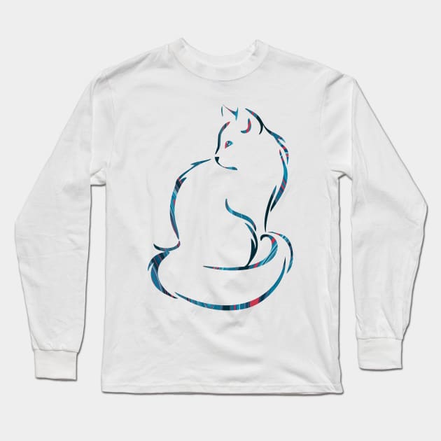 Ornate Abstract Cat Colorful Illustration Long Sleeve T-Shirt by VintCam